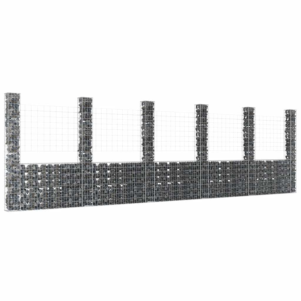 vidaXL U-shape Gabion Basket with 2 Posts Iron Height 200 cm