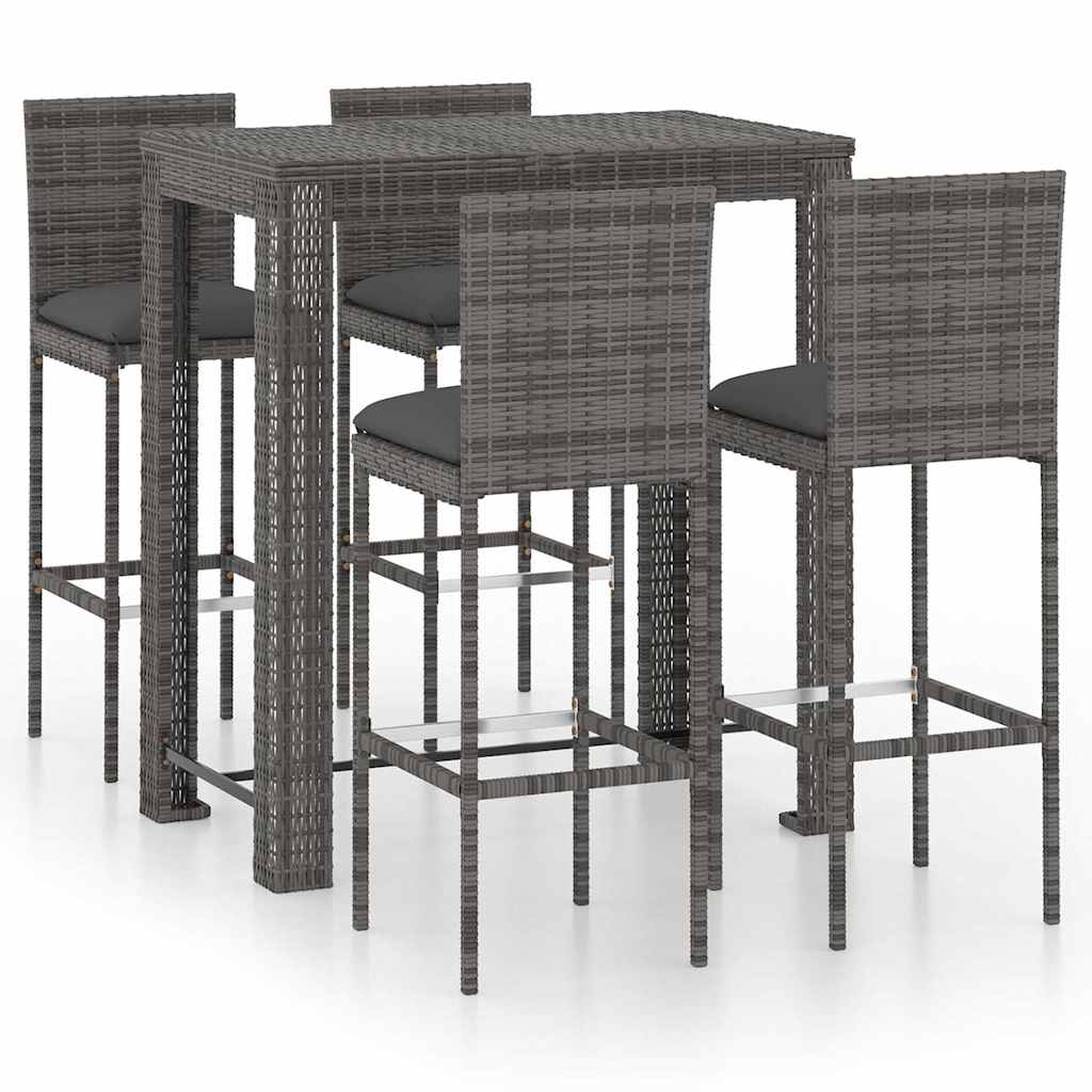 7 Piece Garden Bar Set with Cushions Poly Rattan Grey 100 x 60.5 x 110.5 cm