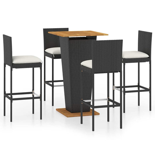 5 Piece Garden Bar Set with Cushions Poly Rattan Black 60 cm 60 cm 4