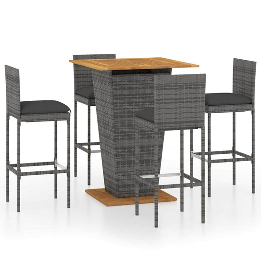 5 Piece Garden Bar Set with Cushions Poly Rattan Grey 80 cm 80 cm 4