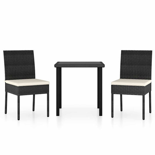 5 Piece Outdoor Dining Set with Cushions Poly Rattan Black 70 cm table length 2
