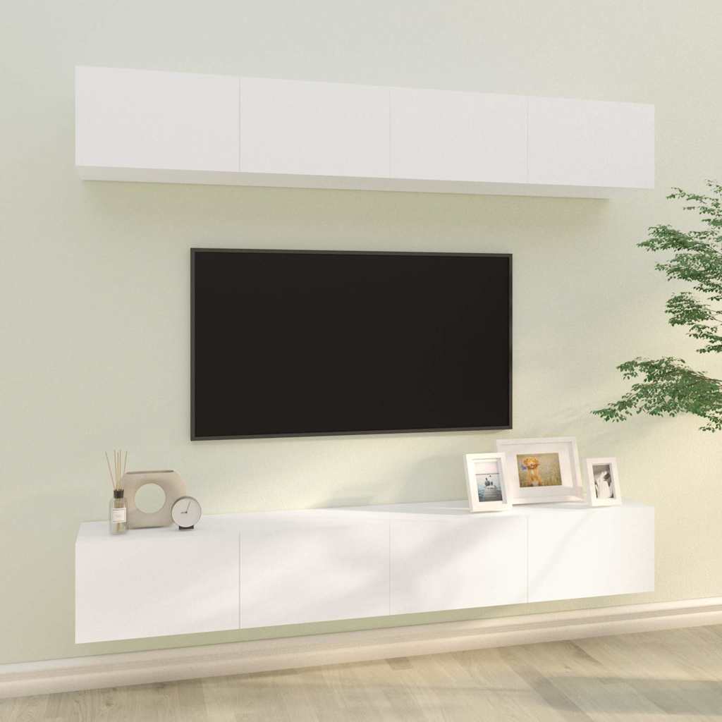 4 Piece Wall-mounted TV Cabinet Set 100x30x30 cm White 100 cm