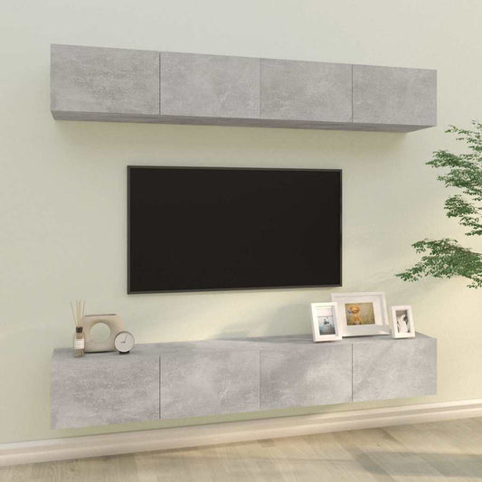 4 Piece Wall-mounted TV Cabinet Set 100x30x30 cm Concrete grey 100 cm