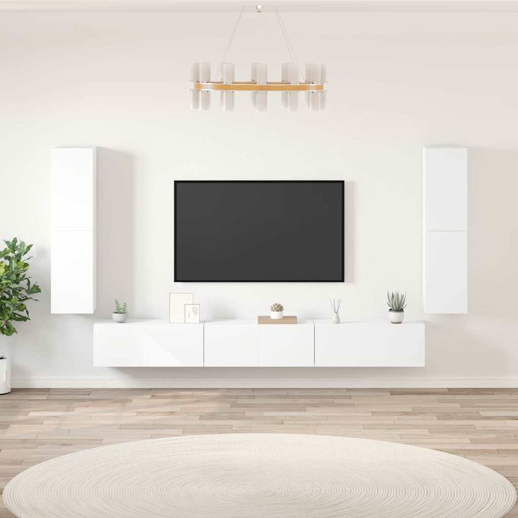 7 Piece TV Cabinet Set Engineered Wood White