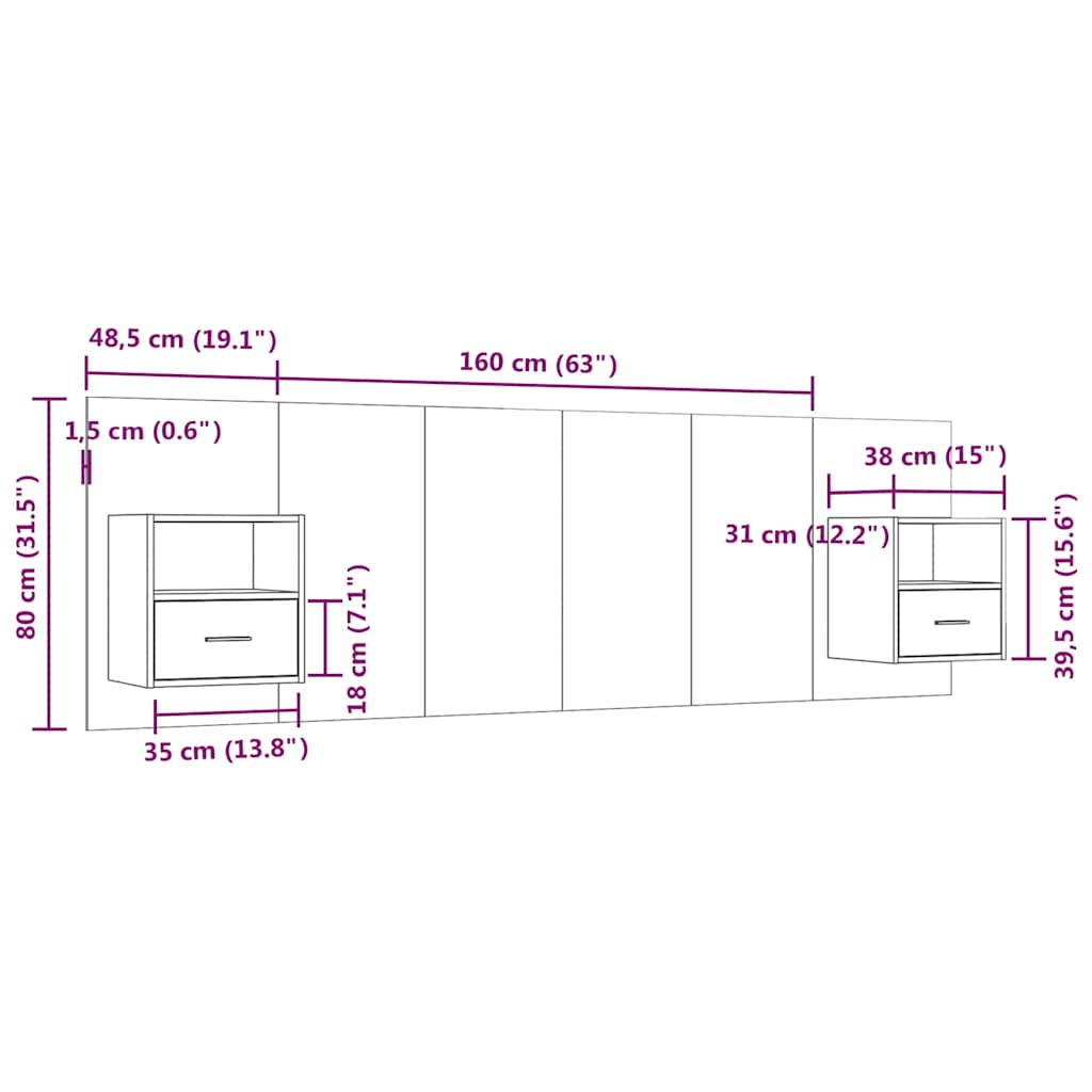 Bed Headboard with Cabinets Engineered Wood One Drawer and One Shelf White