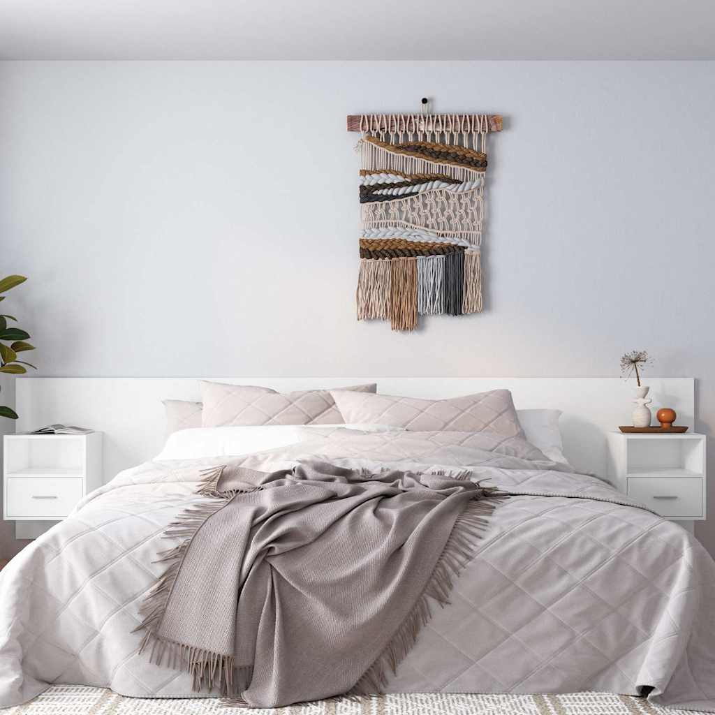 Bed Headboard with Cabinets Engineered Wood One Drawer and One Shelf White