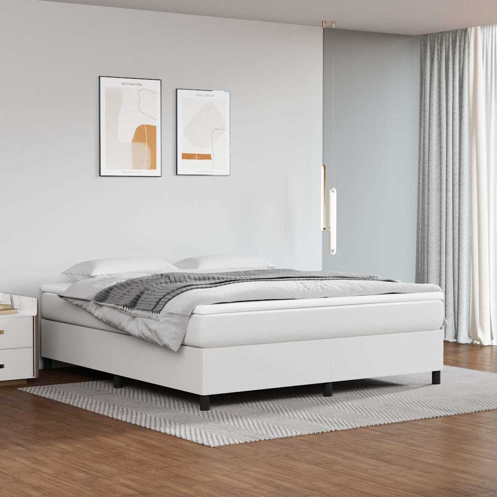 Box Spring Bed Frame Single Faux Leather White 6FT Super King Size 35 cm