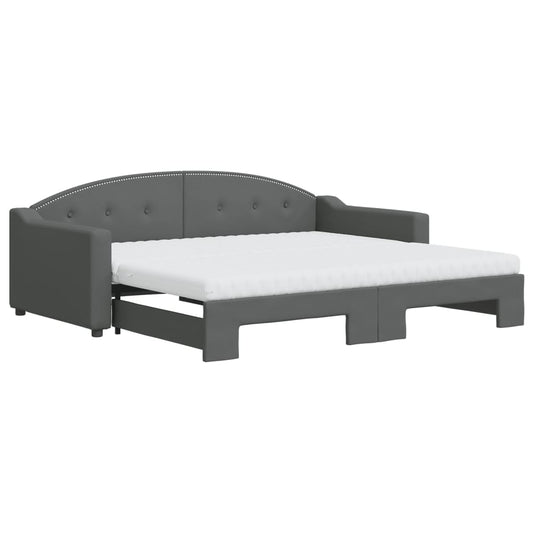 vidaXL Daybed with Trundle and Mattresses Dark Grey 90x190 cm Fabric 2