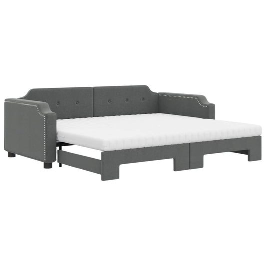 vidaXL Daybed with Trundle and Mattresses Dark Grey 90x190 cm Fabric 2