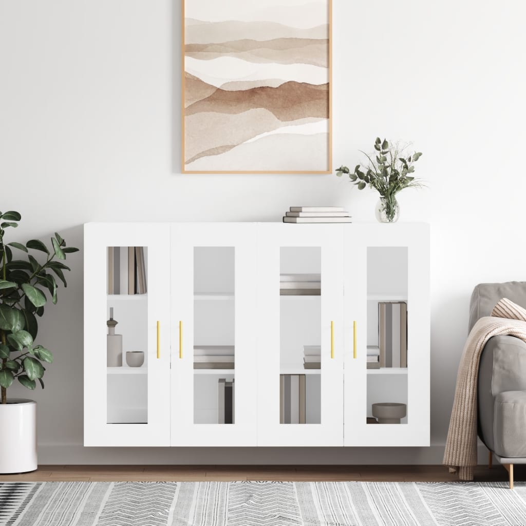 Wall Mounted Cabinets 2 pcs Engineered Wood Tube Gold White