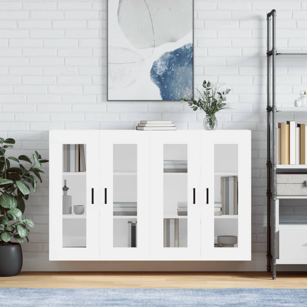 Wall Mounted Cabinets 2 pcs Engineered Wood U Shape Black White