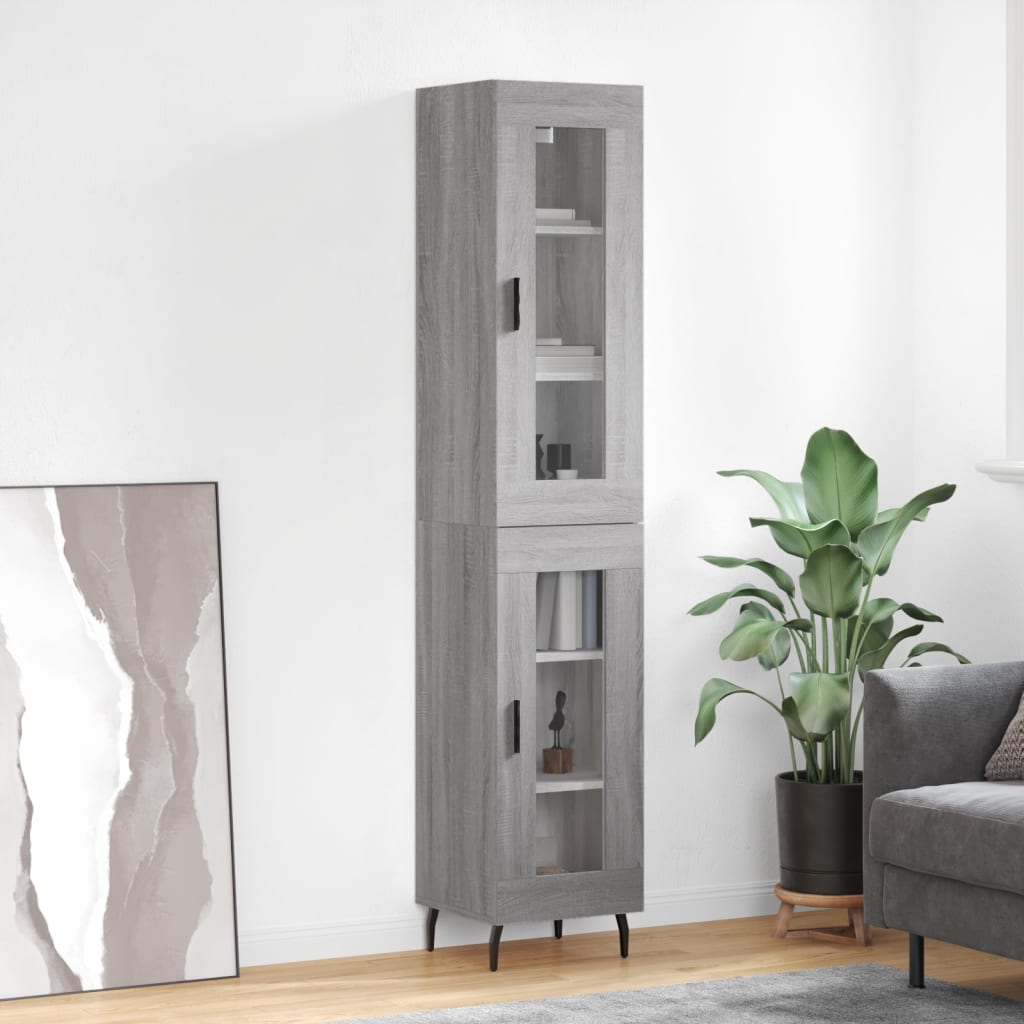 Highboard 34.5x34x180 cm Engineered Wood 1 Glass Door Grey sonoma