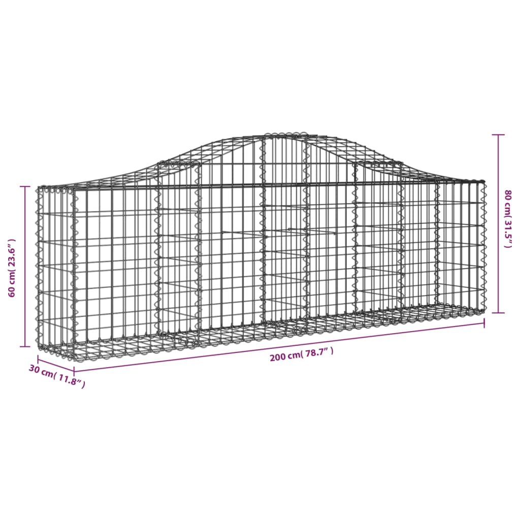 vidaXL Arched Gabion Baskets 9 pcs 200x30x60/80 cm Galvanised Iron 6