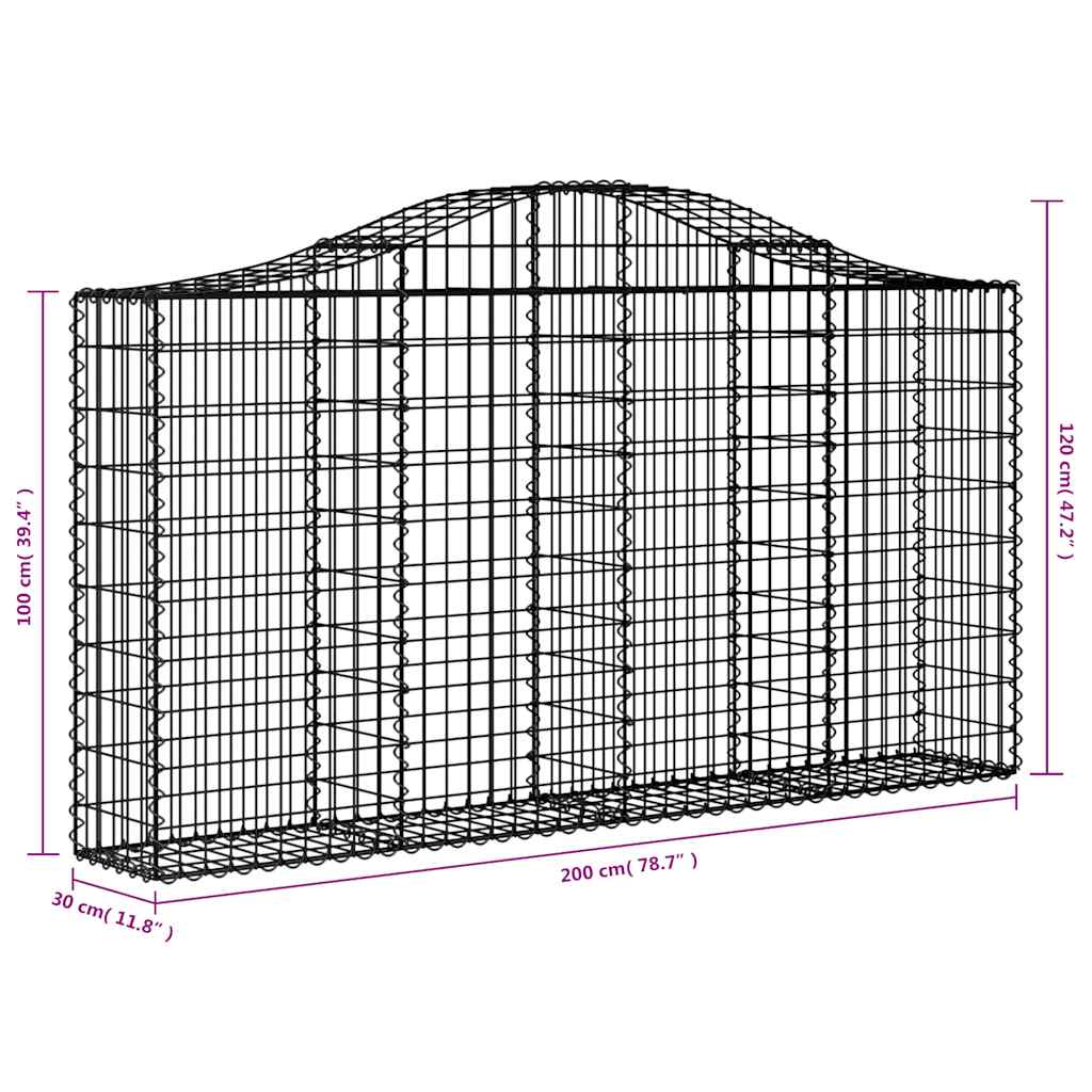vidaXL Arched Gabion Baskets 12 pcs 200x30x100/120 cm Galvanised Iron 6