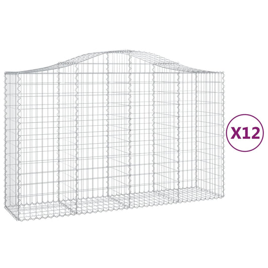 vidaXL Arched Gabion Baskets 12 pcs 200x50x120/140 cm Galvanised Iron 2