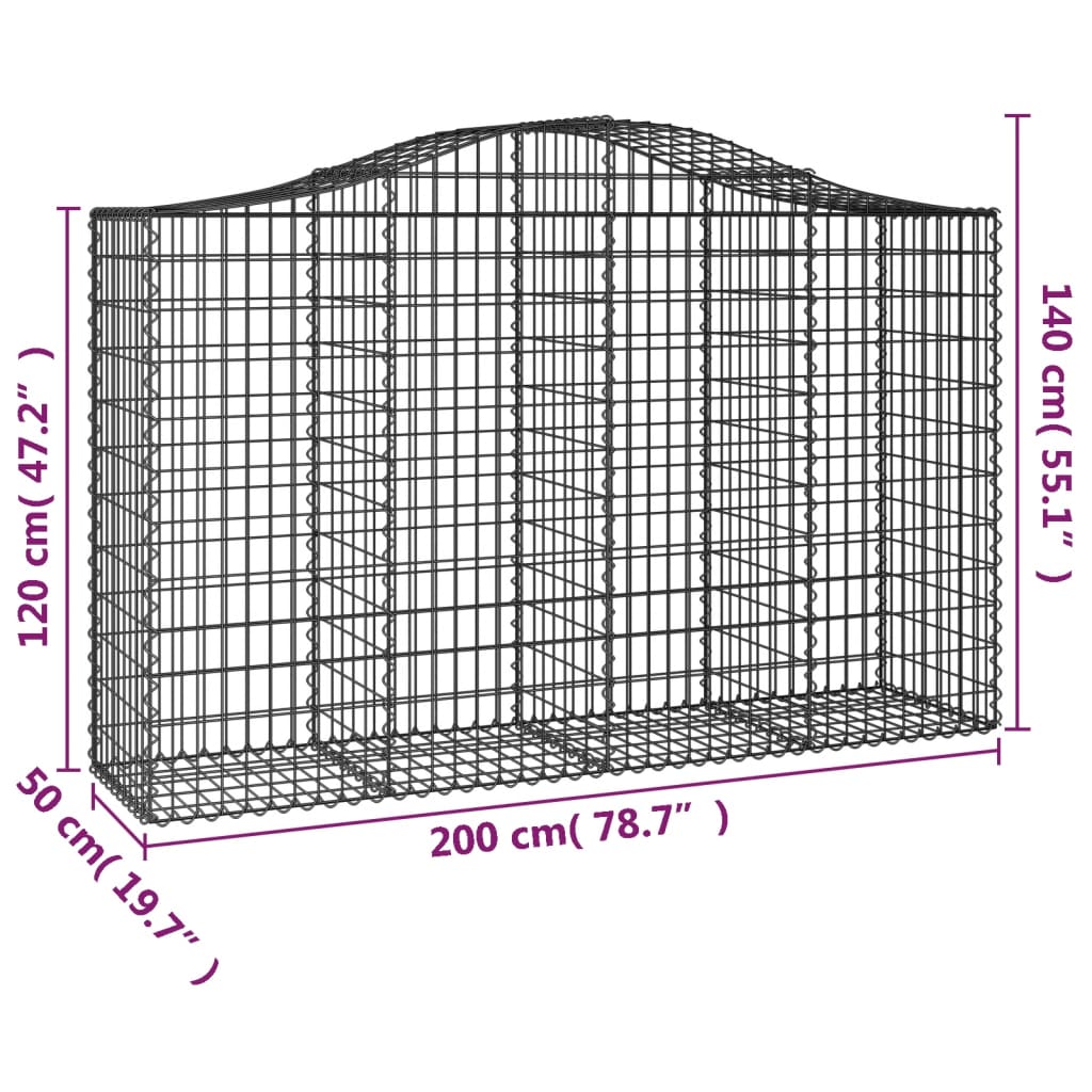 vidaXL Arched Gabion Baskets 12 pcs 200x50x120/140 cm Galvanised Iron 6