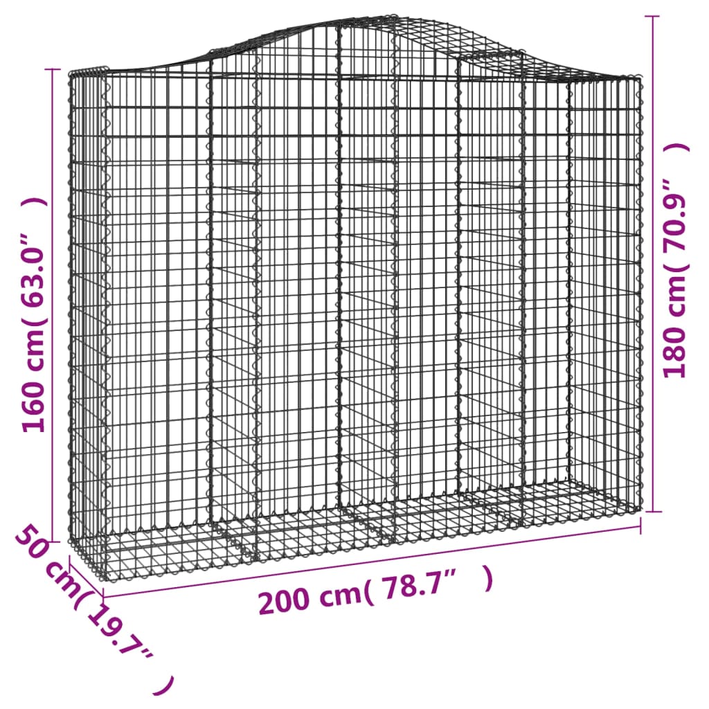 vidaXL Arched Gabion Baskets 6 pcs 200x50x160/180 cm Galvanised Iron 6
