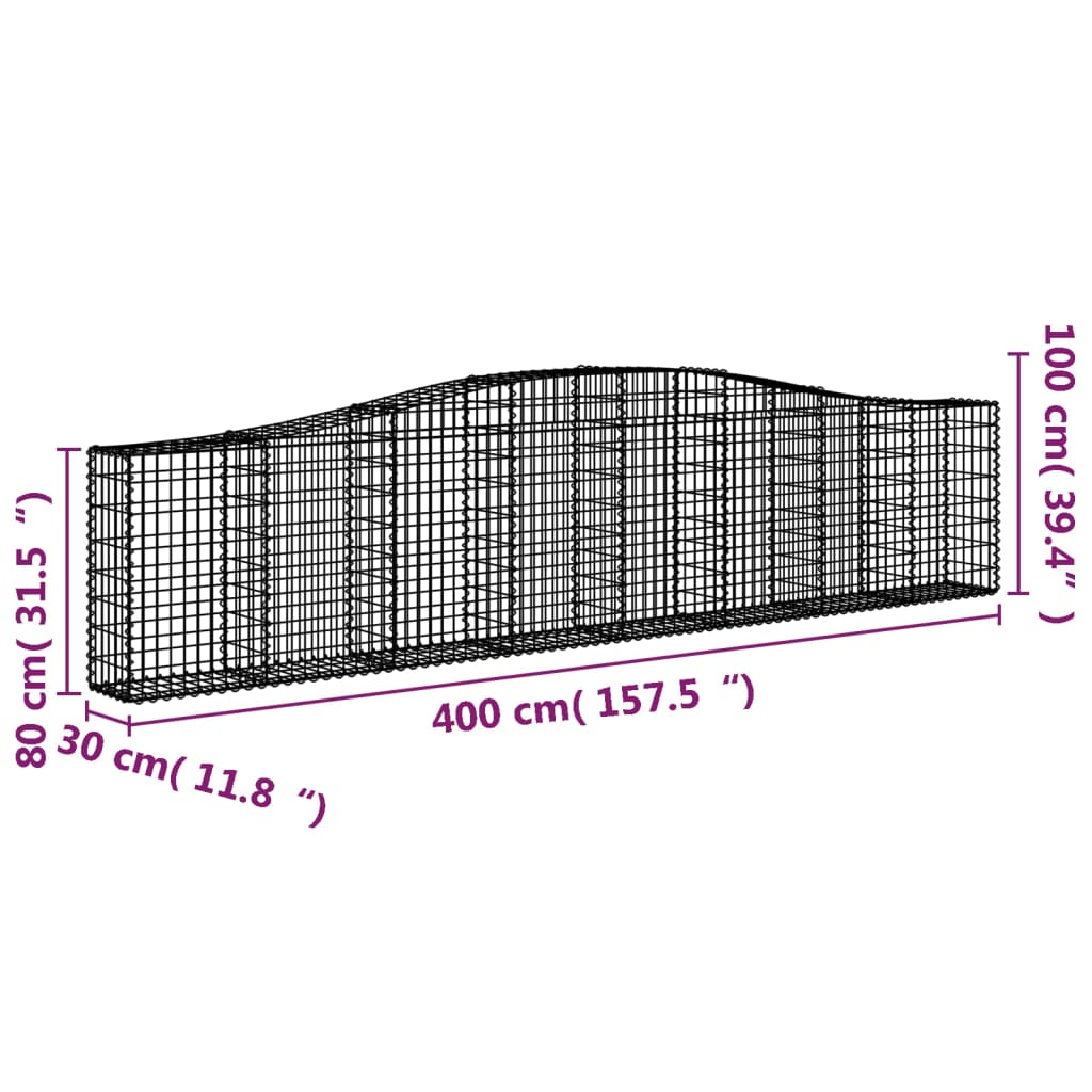 vidaXL Arched Gabion Baskets 9 pcs 400x30x80/100 cm Galvanised Iron 6