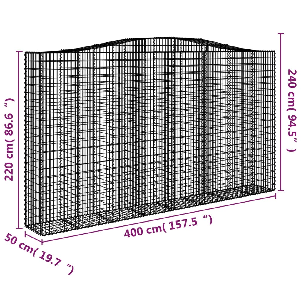 vidaXL Arched Gabion Baskets 3 pcs 400x50x220/240 cm Galvanised Iron 6