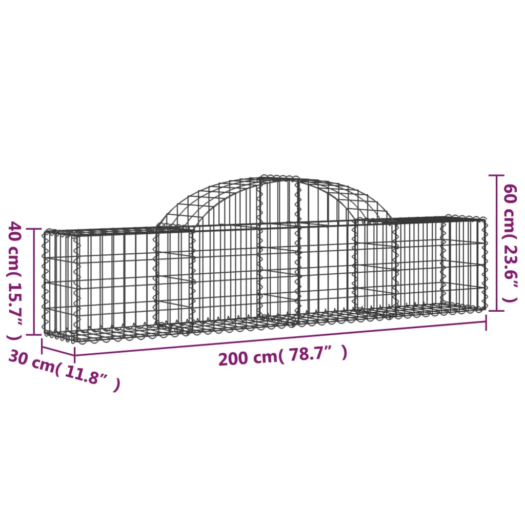 vidaXL Arched Gabion Baskets 11 pcs 200x30x40/60 cm Galvanised Iron 6