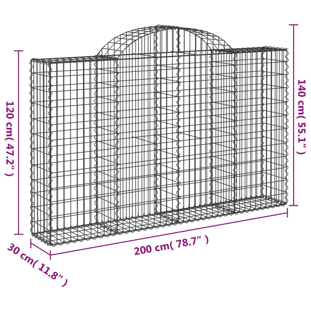 vidaXL Arched Gabion Baskets 8 pcs 200x30x120/140 cm Galvanised Iron 6