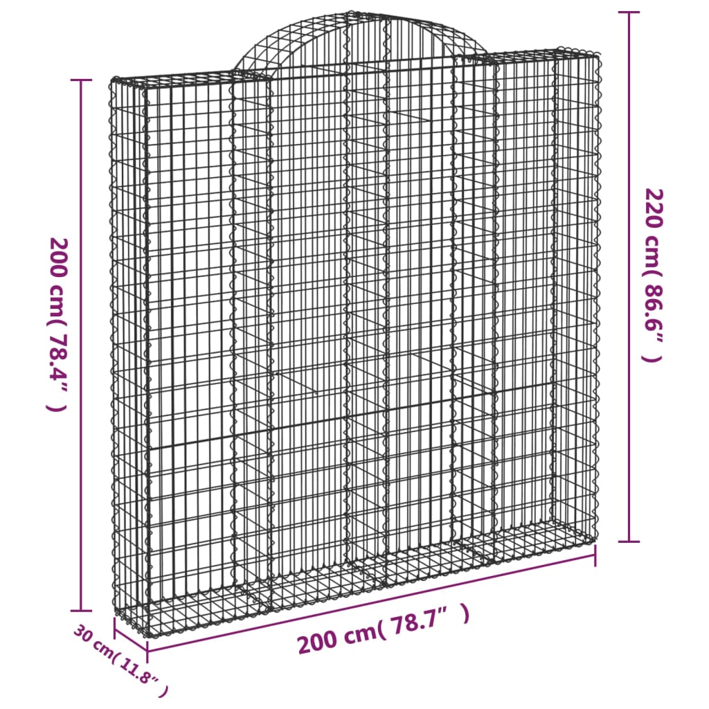 vidaXL Arched Gabion Baskets 6 pcs 200x30x200/220 cm Galvanised Iron 6