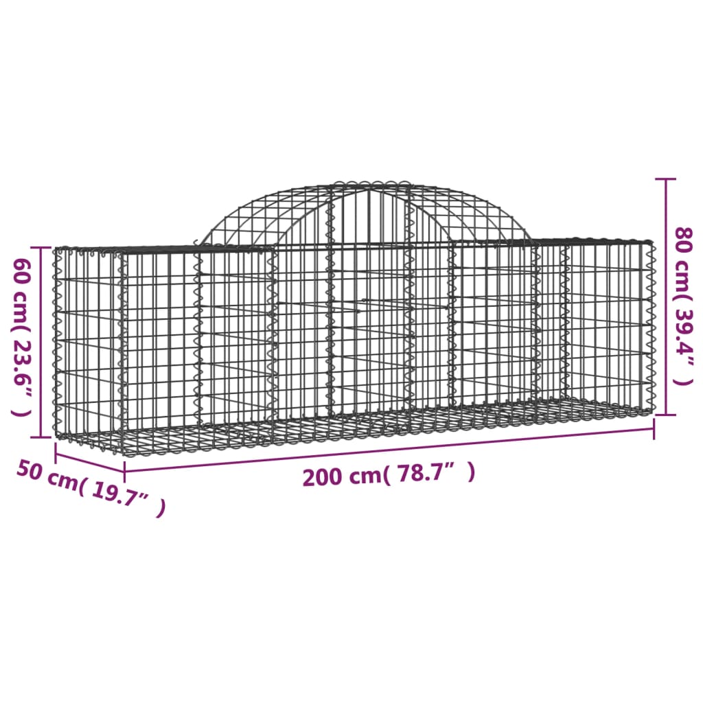 vidaXL Arched Gabion Baskets 18 pcs 200x50x60/80 cm Galvanised Iron 6