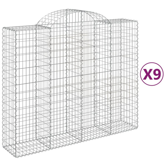 vidaXL Arched Gabion Baskets 9 pcs 200x50x160/180 cm Galvanised Iron 2