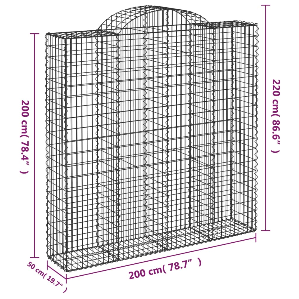 vidaXL Arched Gabion Baskets 5 pcs 200x50x200/220 cm Galvanised Iron 6