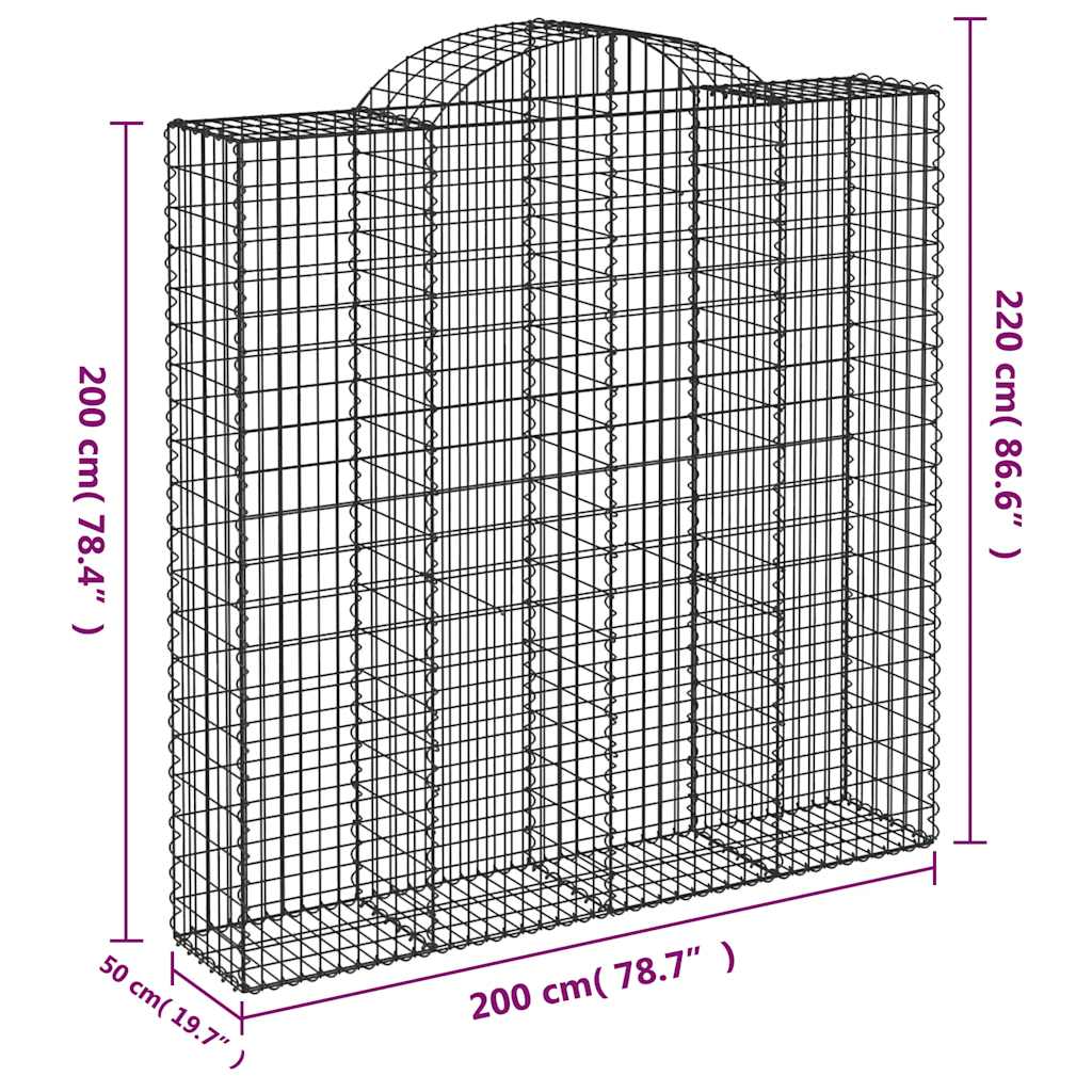 vidaXL Arched Gabion Baskets 9 pcs 200x50x200/220 cm Galvanised Iron 6