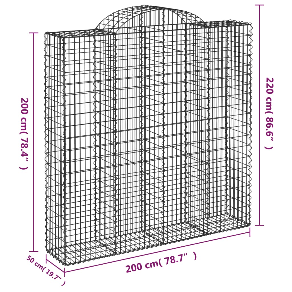 vidaXL Arched Gabion Baskets 11 pcs 200x50x200/220 cm Galvanised Iron 6
