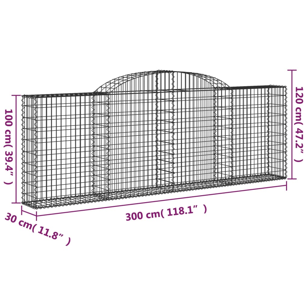 vidaXL Arched Gabion Baskets 10 pcs 300x30x100/120 cm Galvanised Iron 6