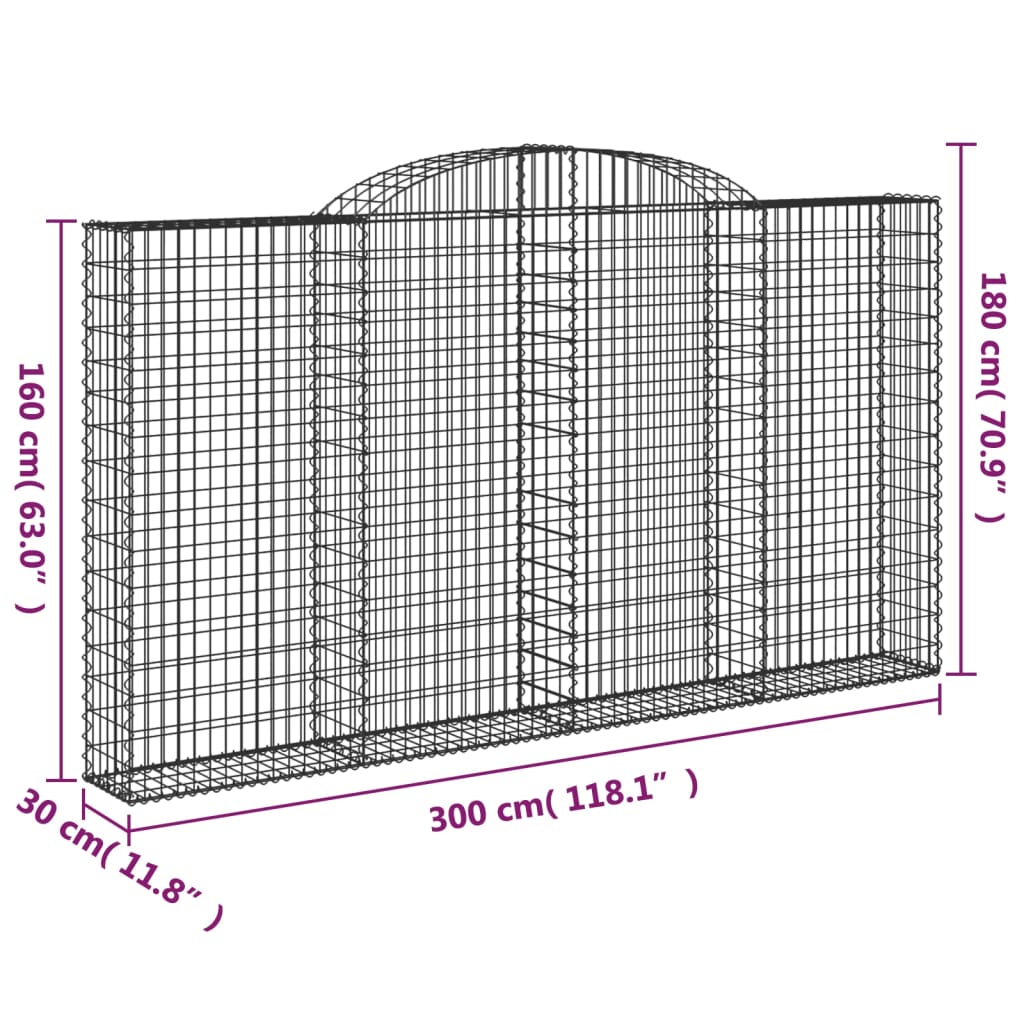 vidaXL Arched Gabion Baskets 4 pcs 300x30x160/180 cm Galvanised Iron 6