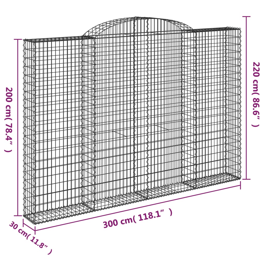 vidaXL Arched Gabion Baskets 3 pcs 300x30x200/220 cm Galvanised Iron 6