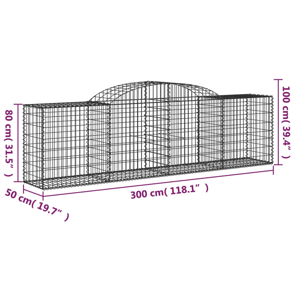 vidaXL Arched Gabion Baskets 10 pcs 300x50x80/100 cm Galvanised Iron 6