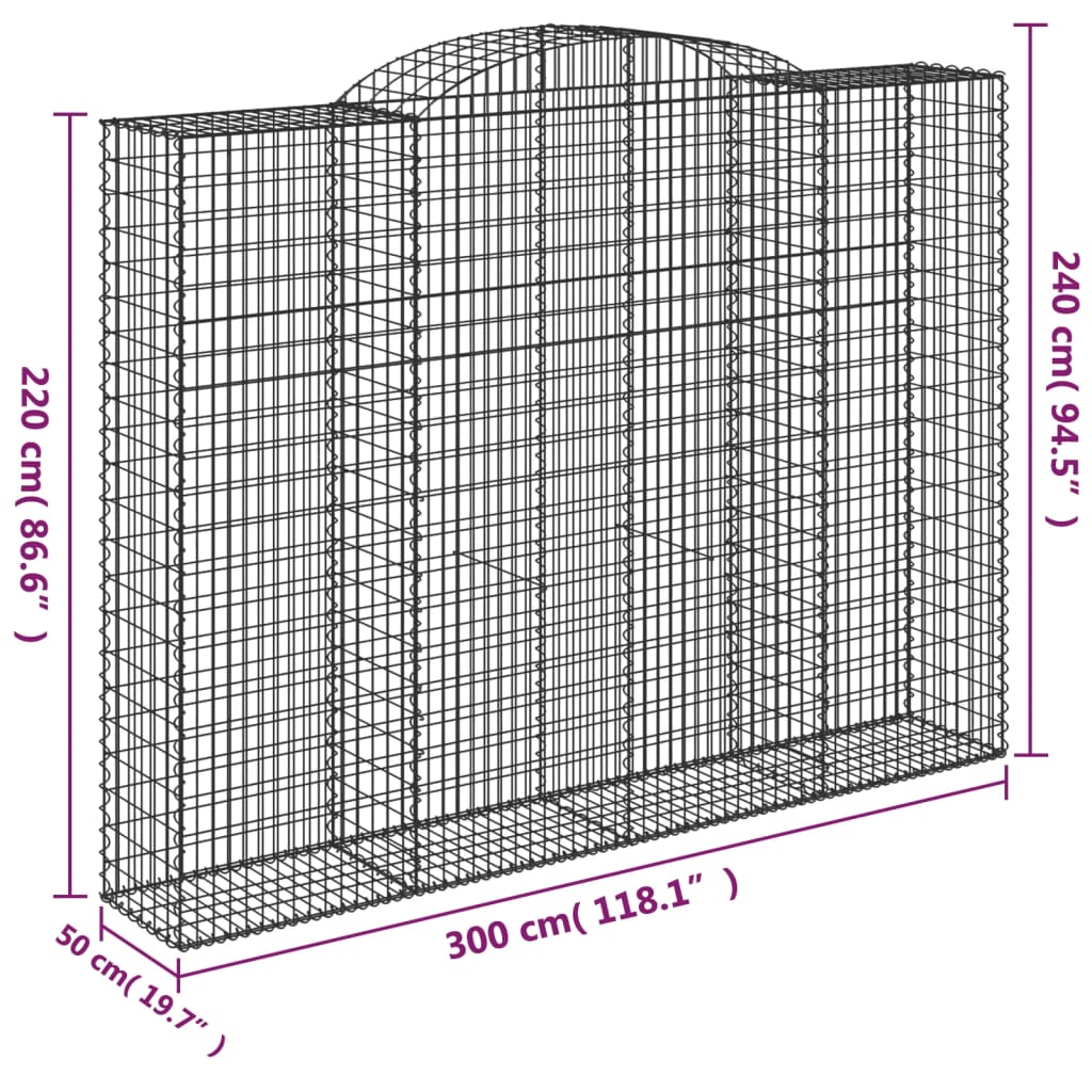 vidaXL Arched Gabion Baskets 7 pcs 300x50x220/240 cm Galvanised Iron 6