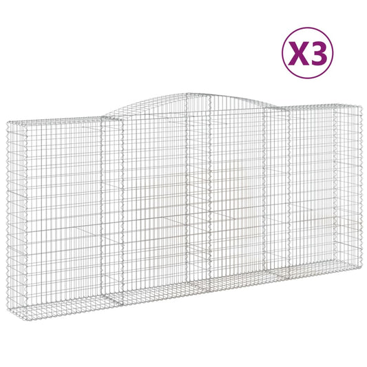vidaXL Arched Gabion Baskets 3 pcs 400x50x180/200 cm Galvanised Iron 2