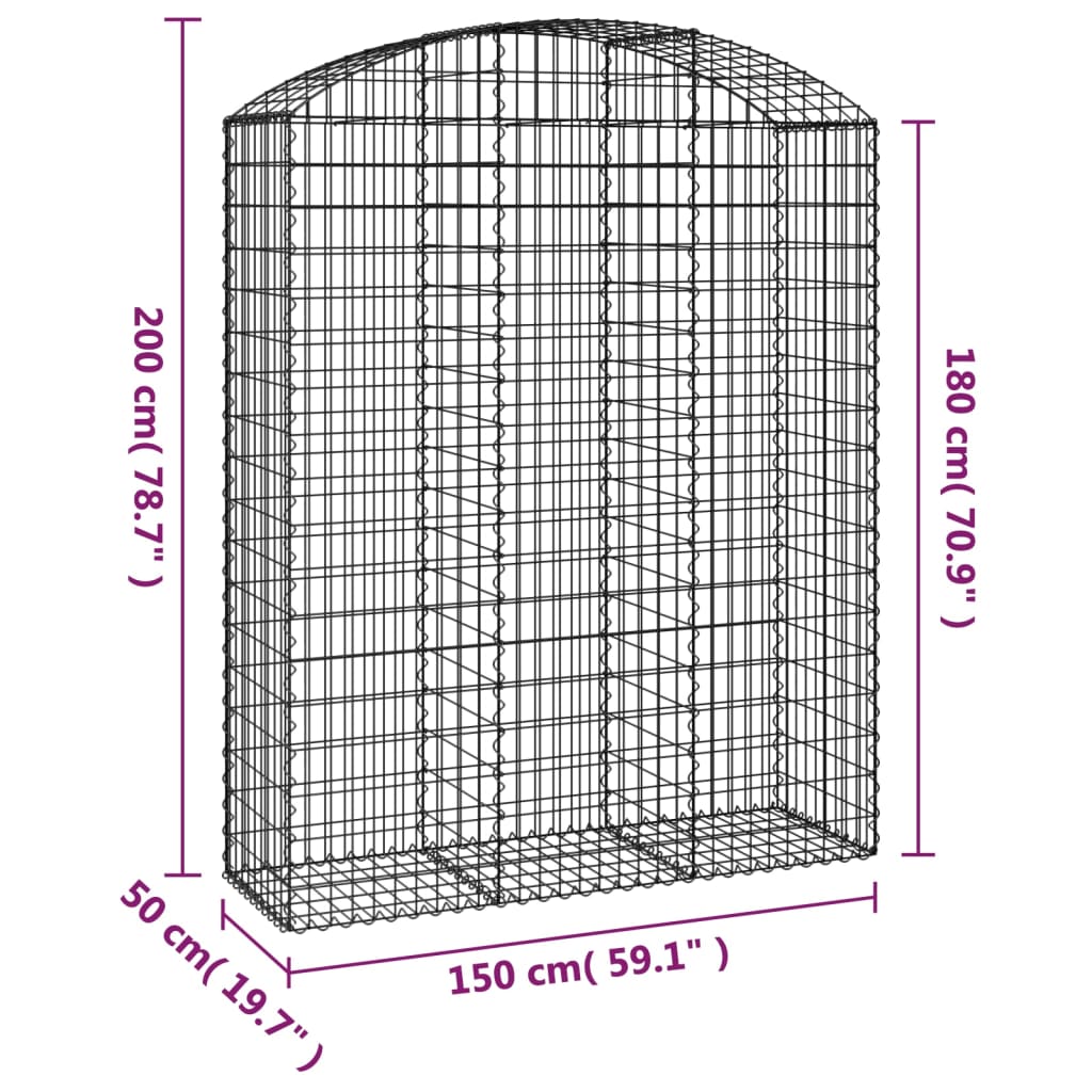 Arched Gabion Basket Galvanised Iron 150 x 30 x 40/60 cm – 150 x 50 x 220/240 cm 150 x 50 x 180/200 cm