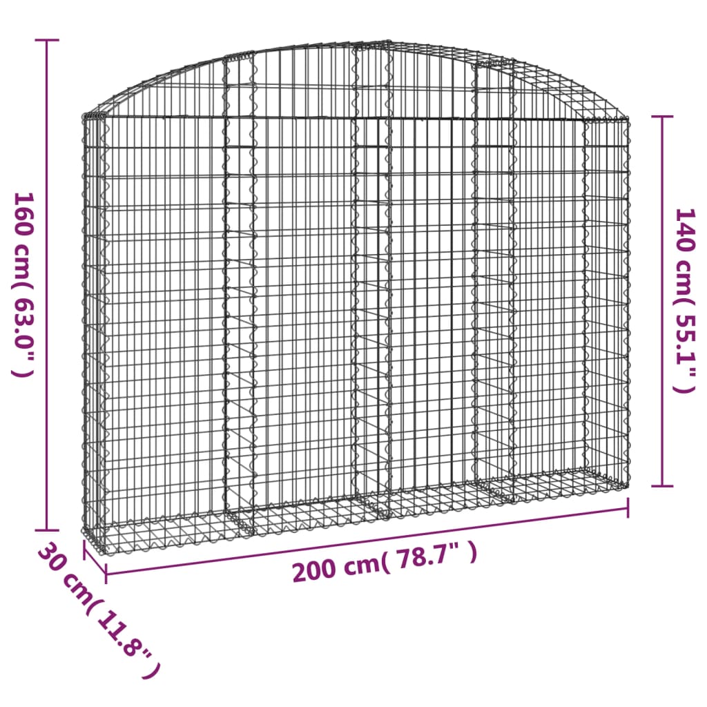 Arched Gabion Basket Galvanised Iron 200 x 30 x 40/60 cm – 200 x 50 x 220/240 cm 200 x 30 x 140/160 cm
