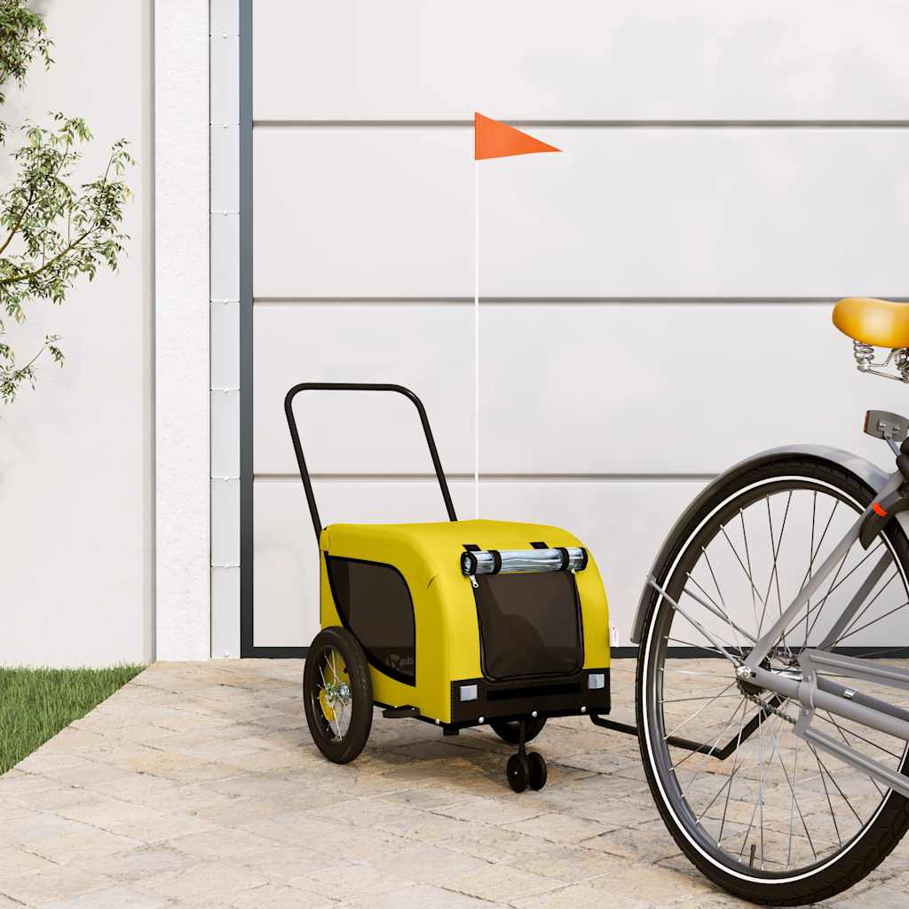 Pet Bike Trailer Oxford Fabric and Iron Height 53 cm Yellow and black 124 cm 53 cm