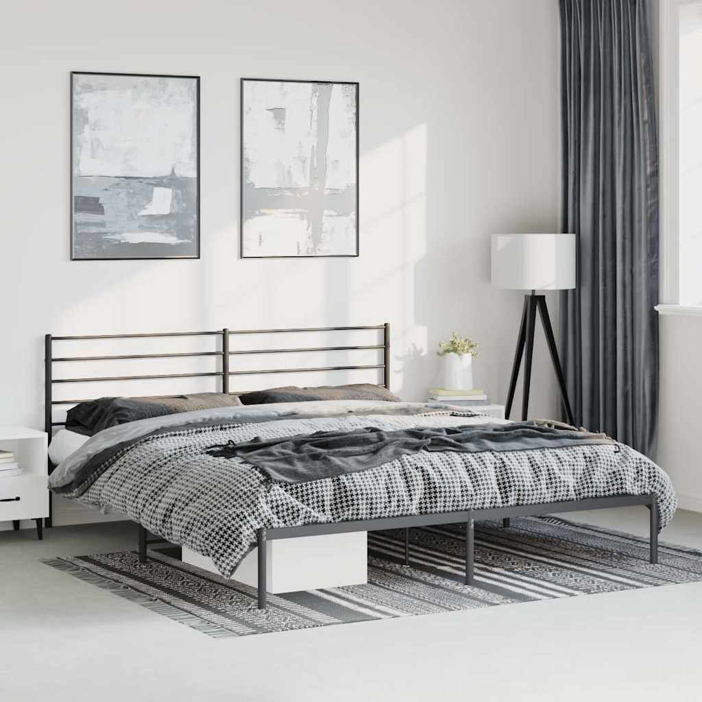 Metal Bed Frame without Mattress with Headboard Black 193 cm 203 cm