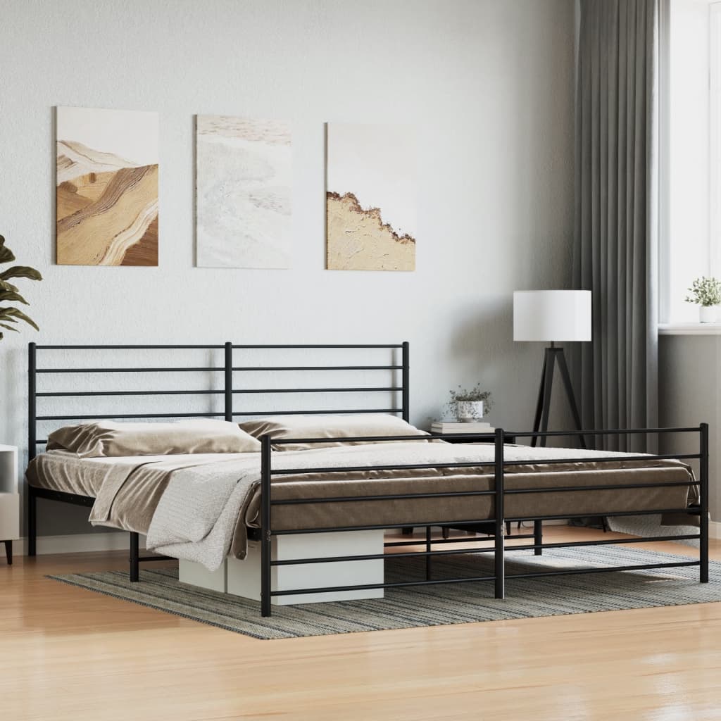 Metal Bed Frame without Mattress with Footboard with Headboard & Footboard Black 200 cm 200 cm