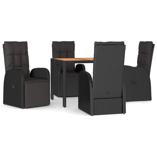 vidaXL 5 Piece Garden Dining Set Black Poly Rattan&Solid Wood Acacia 2