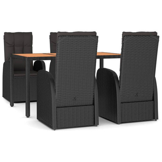 vidaXL 5 Piece Garden Dining Set Black Poly Rattan&Solid Wood Acacia 2