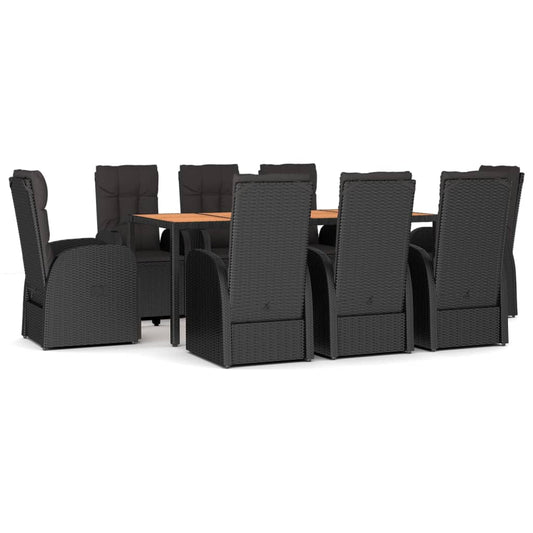 vidaXL 9 Piece Garden Dining Set Black Poly Rattan&Solid Wood Acacia 2