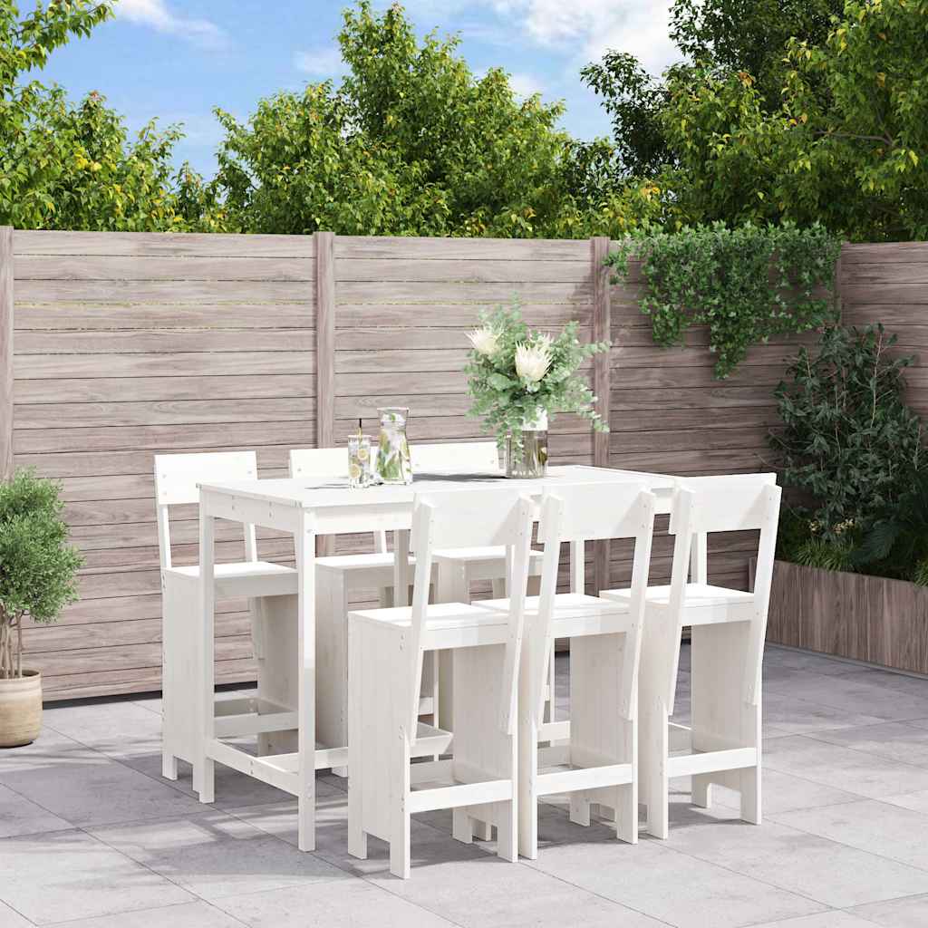 7 Piece Garden Bar Set Solid Wood Pine White pine