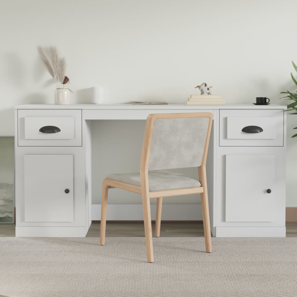 Desk with Cabinet Engineered Wood White