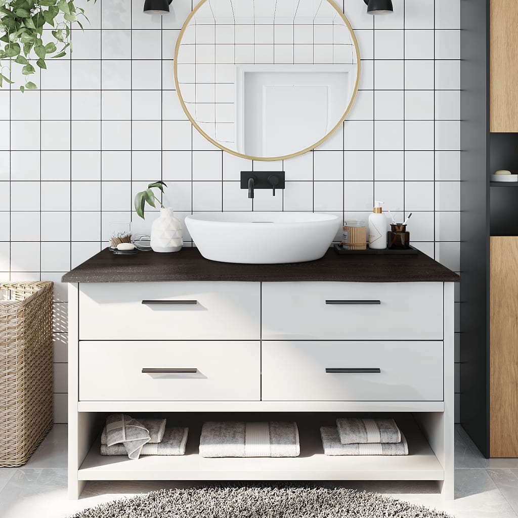 Bathroom Countertop Treated Solid Wood Dark Brown Height 2 cm 100 cm 60 cm