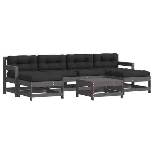 vidaXL 7 Piece Garden Lounge Set with Cushions Grey Solid Wood 2