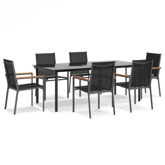 vidaXL 7 Piece Garden Dining Set Black Textilene and Steel 2